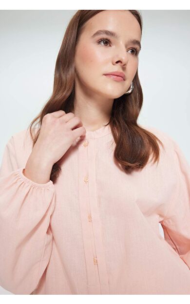 Regular Fit Flamlı Pamuk Uzun Kollu Gömlek Tunik