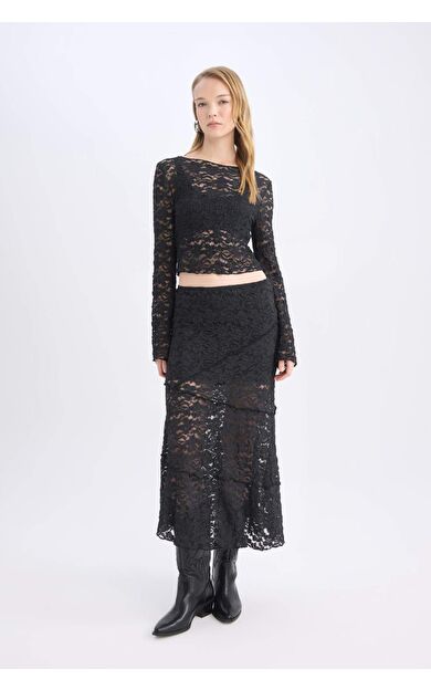 DeFacto Coool A Form Yüksek Bel Dantel Maxi Etek