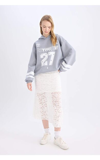 Coool A Form Yüksek Bel Dantel Maxi Etek