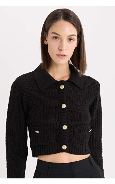 DeFacto Crop Gömlek Yaka Düğmeli Triko Hırka