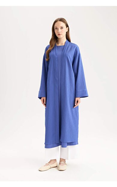 Relax Fit Şal Yaka Krinkıl Kumaş Uzun Kimono