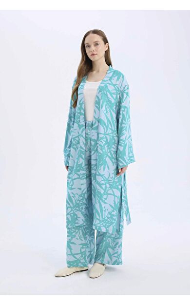 DeFacto Wide Leg Geniş Paça Desenli Esnek Belli Viskon Pantolon E1824AX25SPGN243