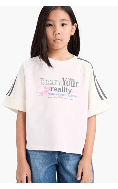 DeFacto Kız Çocuk Relax Fit Bisiklet Yaka Baskılı Kısa Kollu Tişört E1828A825SMPN671