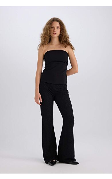 DeFacto Flare Fit Düz Paça Uzun Boy Bürümcük Pantolon