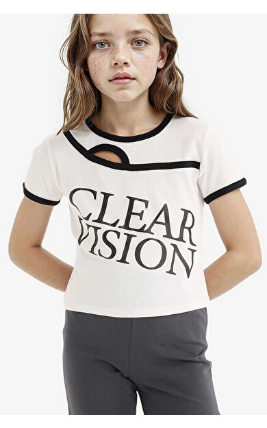 DeFacto Kız Çocuk Slim Fit Dar Kesim Bisiklet Yaka Slogan Baskılı Fitilli Kaşkorse Kısa Kollu Tişört E1878A825SMER85