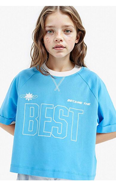 DeFacto Kız Çocuk Boxy Fit Bisiklet Yaka Slogan Baskılı Kısa Kollu Tişört E1896A825SMBE335