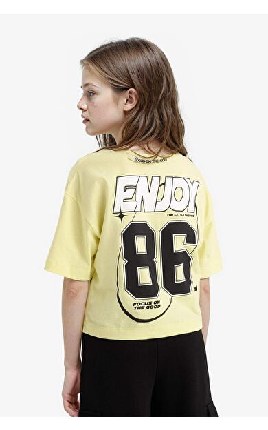 DeFacto Kız Çocuk Oversize Geniş Kalıp Bisiklet Yaka Sayı Desenli Kısa Kollu Tişört