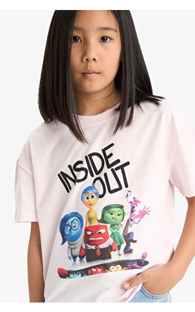 DeFacto Kız Çocuk Inside Out Relax Fit Bisiklet Yaka Kısa Kollu Tişört