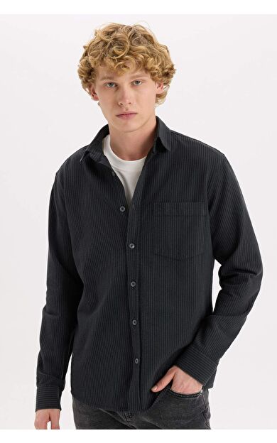 DeFacto Regular Fit Çizgili Pamuklu Uzun Kollu Gömlek E1944AX24AUAR104