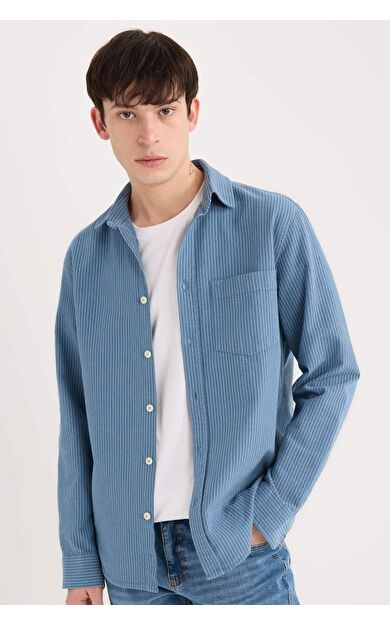 DeFacto Regular Fit Çizgili Pamuklu Uzun Kollu Gömlek E1944AX24AUIN242