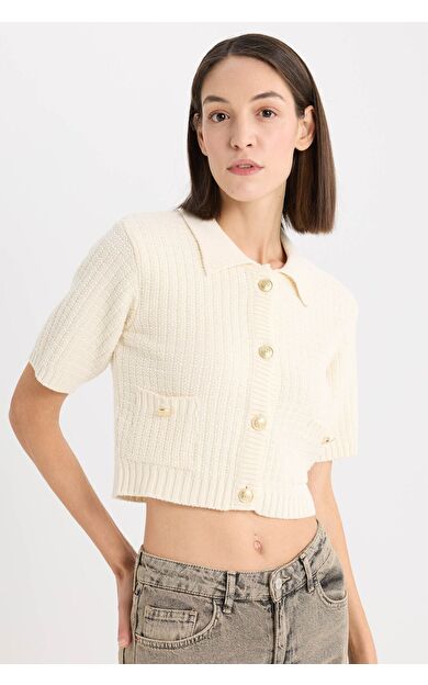 DeFacto Cropped Fit Gömlek Yaka Hırka E1977AX24WNER105