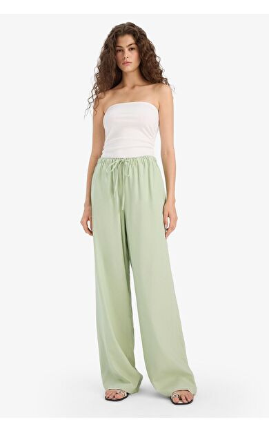 DeFacto Wide Leg Çift Cepli Beli Lastikli Standart Boy Keten Karışımlı Pantolon E1981AX25SMGN953