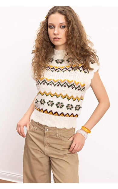 Yılbaşı Temalı Coool Oversize Geniş Kalıp Yarım Balıkçı Yaka Triko Yelek