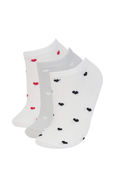 DeFacto Kadın Kalp Temalı 3'lü Pamuklu Patik Çorap E2134AXNSKR1