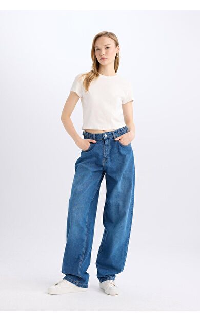 DeFacto Baggy Fit Yüksek Bel Uzun Jean Yıkamalı Pantolon E2156AX24WNNM34