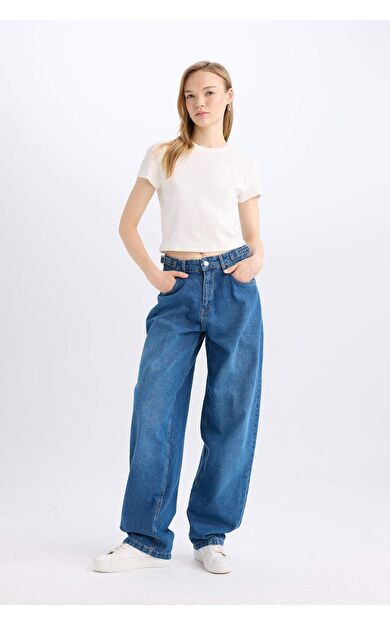 DeFacto Baggy Fit Yüksek Bel Uzun Jean Yıkamalı Pantolon E2156AX24WNNM34