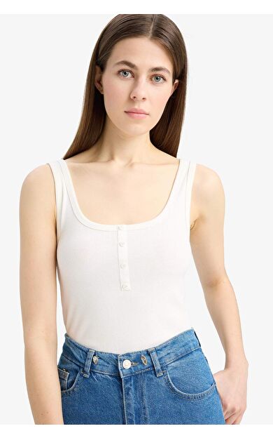 DeFacto Slim Fit Dar Kesim Kare Yaka Fitilli Kaşkorse Atlet E2173AX25SPWT32