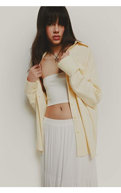 Oversize Geniş Kalıp Keten Karışımlı Uzun Kollu Gömlek