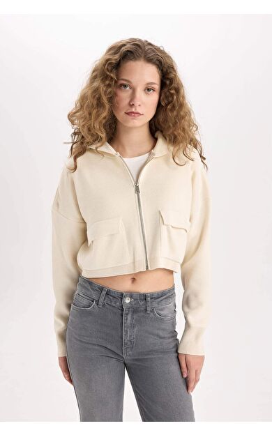 DeFacto Regular Fit Kapüşonlu Basic Düz Fermuarlı Triko Hırka E2270AXNSER218