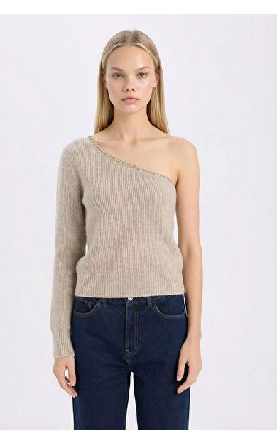 DeFacto Regular Fit Tek Omuzlu Basic Düz Tirko Kazak