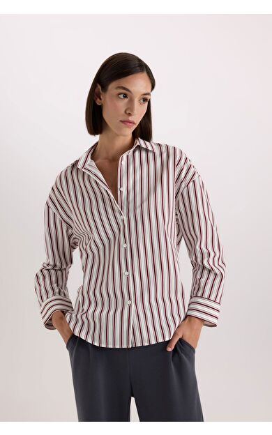 DeFacto Fall in Love Regular Fit Pijama Yaka Poplin Casual Üst