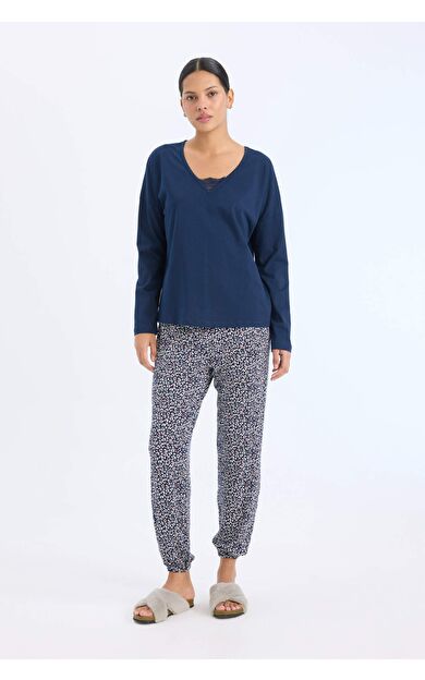 Fall in Love Pijama Takımı Uzun Kollu Pijama Üstü Desenli Uzun Pijama Altı