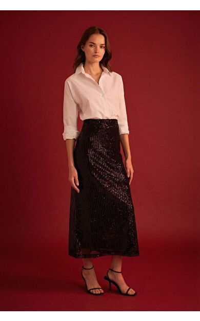 DeFacto Yılbaşı Temalı A Kesim Normal Bel Tül Maxi Etek