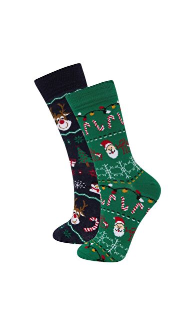 DeFacto Erkek Yılbaşı Temalı 2'li Pamuklu Uzun Çorap E2446AXNSKR1