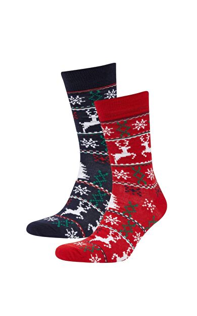 DeFacto Erkek Yılbaşı Temalı 2'li Pamuklu Uzun Çorap E2448AXNSKR1