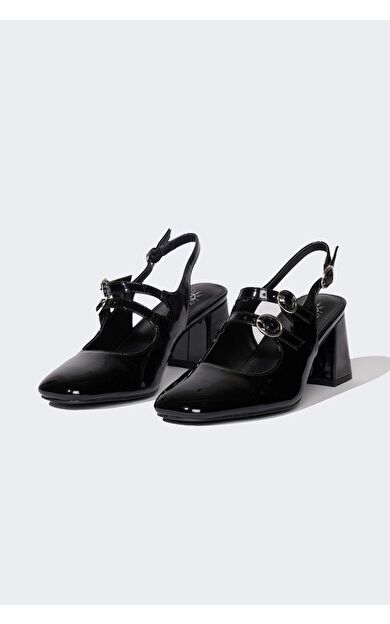 Kadın Yüksek Taban Suni Deri Topuklu Sandalet