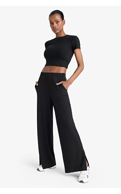DeFacto DeFactoFit Wide Leg Cepli Geniş Paça Uzun Sporcu Pantolon E2538AX25SMBK81