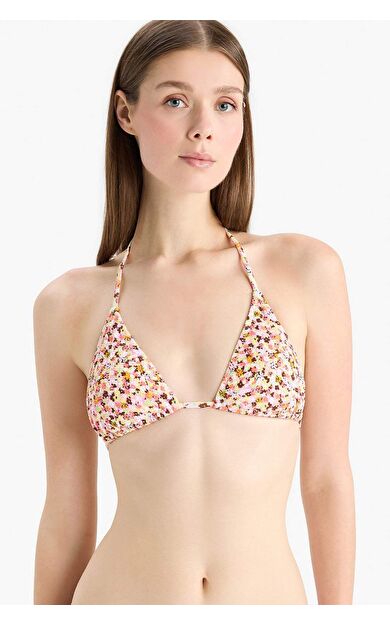 Regular Fit Çiçekli Bürümcük Üçgen Bikini Üstü-Fall in Love