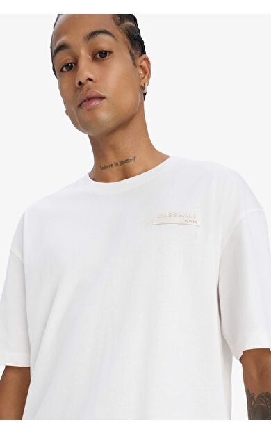 DeFactoFit Oversize Geniş Kalıp Bisiklet Yaka Baskılı Sporcu Kısa Kollu Tişört E2582AX25SMER105