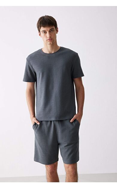 DeFacto Regular Fit Bisiklet Yaka Kısa Kollu Ağır Kumaş Tişört E2587AX25SMAR58