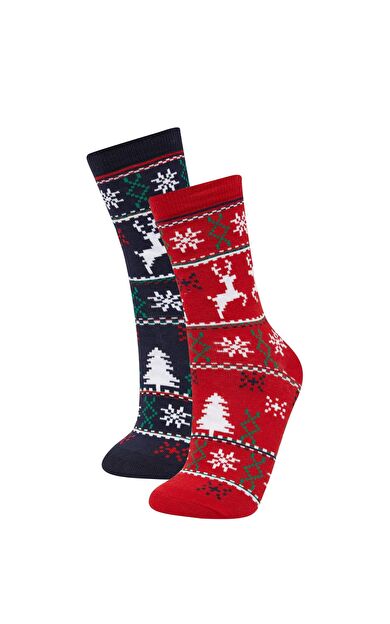 DeFacto Kadın Yılbaşı Temalı 2'li Pamuklu Uzun Çorap E2592AXNSKR1