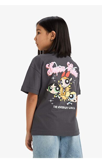 DeFacto Kız Çocuk PowerPuff Girls Oversize Geniş Kalıp Bisiklet Yaka Kısa Kollu Tişört E2610A825SMAR148
