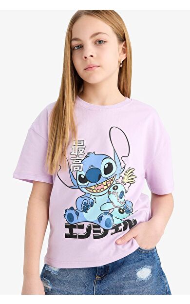 DeFacto Kız Çocuk Disney Lilo & Stitch Relax Fit Bisiklet Yaka Kısa Kollu Tişört E2611A825SMPR143
