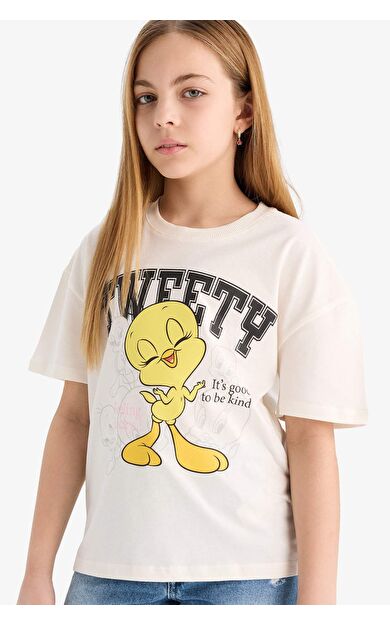 DeFacto Kız Çocuk Looney Tunes Relax Fit Bisiklet Yaka Kısa Kollu Tişört E2615A825SMER99