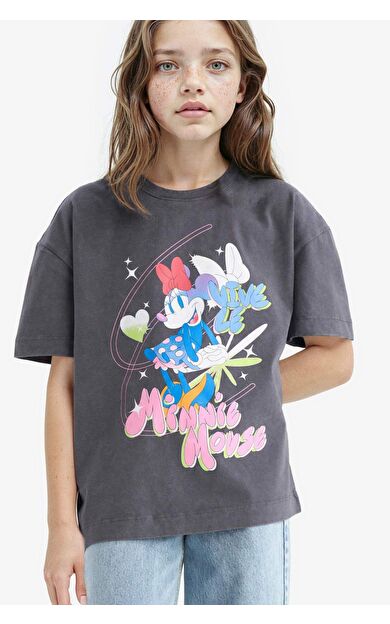 DeFacto Kız Çocuk Disney Mickey & Minnie Oversize Geniş Kalıp Bisiklet Yaka Kısa Kollu Tişört E2617A825SMAR148