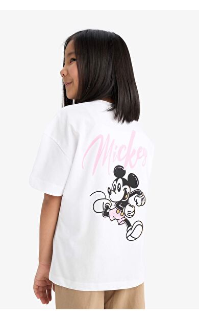 DeFacto Kız Çocuk Disney Mickey & Minnie Oversize Geniş Kalıp Bisiklet Yaka Kısa Kollu Tişört E2618A825SMWT34