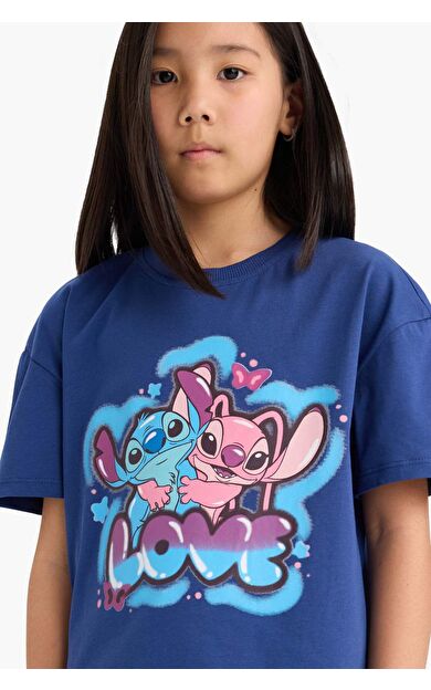 DeFacto Kız Çocuk Disney Lilo & Stitch Relax Fit Bisiklet Yaka Kısa Kollu Tişört E2625A825SMIN59