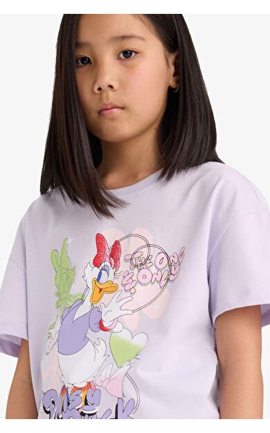 DeFacto Kız Çocuk Disney Mickey Mouse &Friends Relax Fit Bisiklet Yaka Kısa Kollu Tişört