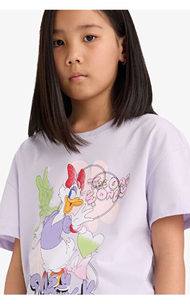 DeFacto Kız Çocuk Disney Mickey Mouse &Friends Relax Fit Bisiklet Yaka Kısa Kollu Tişört