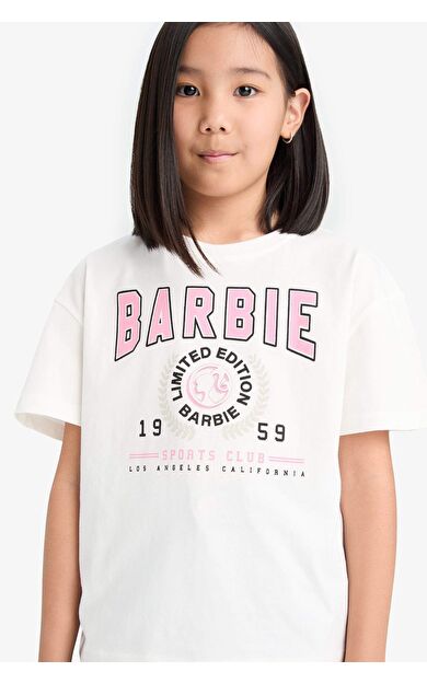 DeFacto Kız Çocuk Barbie Relax Fit Bisiklet Yaka Kısa Kollu Tişört