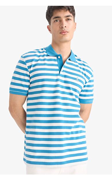 DeFacto %100 Pamuk Regular Fit Kısa Kollu Pike Çizgili Polo Tişört