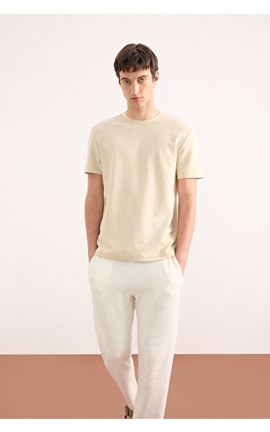 DeFacto Regular Fit Bisiklet Yaka Kısa Kollu Dokulu Twill Tişört