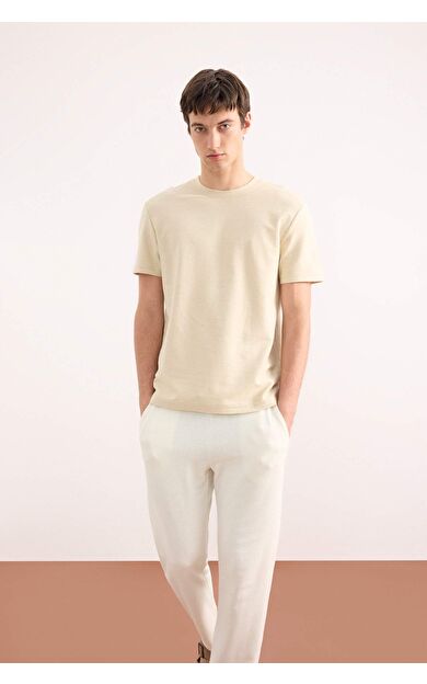 Regular Fit Bisiklet Yaka Kısa Kollu Dokulu Twill Tişört