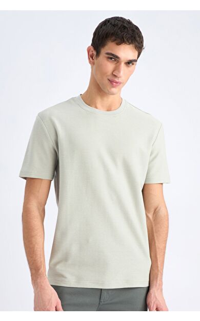 DeFacto Regular Fit Bisiklet Yaka Kısa Kollu Dokulu Twill Tişört