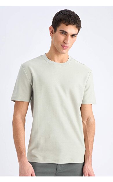 Regular Fit Bisiklet Yaka Kısa Kollu Dokulu Twill Tişört