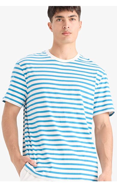 DeFacto %100 Pamuk Regular Fit Bisiklet Yaka Çizgili Kısa Kollu Tişört E2637AX25SMBE535